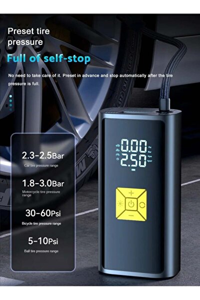 unbranded Car Air Pump Tyre Inflator Air Compressor 150 PSI with Auto Stop, LED Light & LCD Dual Screen