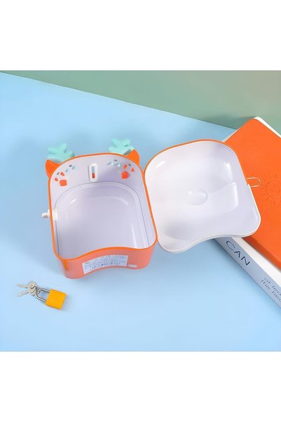 racoonco Deer and Cat Themed Piggy Bank Money Saving Container with Lock and Key for Kids