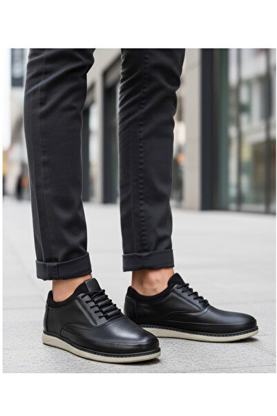 Budaks Pantofi casual elastici din piele naturală neagră pentru bărbați, talp...