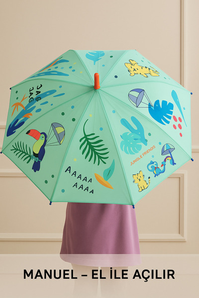 esdekor Manuel Çocuk Şemsiyesi 1 Adet Sevimli Orman Dostları Desenli - El ile...