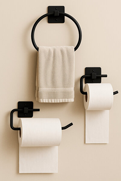 KILINÇ STORE Kılınç Store Siyah Yapışkanlı Yuvarlak Havluluk Rulo Havluluk Wc kağıtlık Çember Havluluk 3, Lü Set