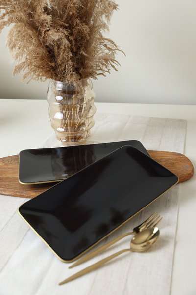 Keramika Black Gold Siera Boat Plate 33*17 cm 2 Pieces