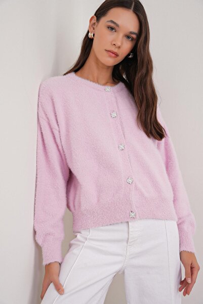 Mixray 6902 Kadın Sakallı Basic Yumuşak Dokulu Triko Hırka Pembe