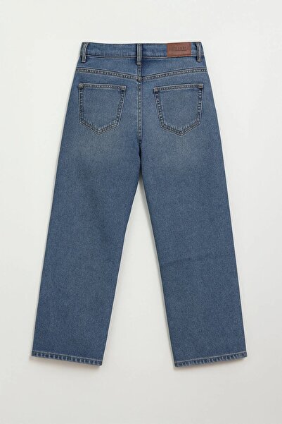 Bluewhite Γυναικείο ψηλόμεσο παντελόνι με φαρδύ πόδι σε μπλε τζιν