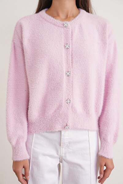 Mixray 6902 Kadın Sakallı Basic Yumuşak Dokulu Triko Hırka Pembe