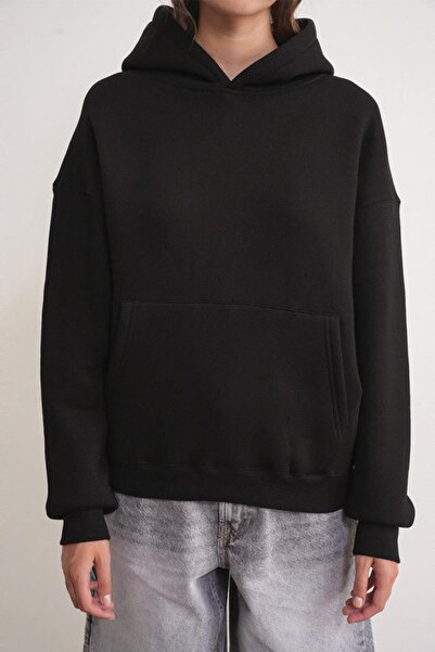 Mixray 2022 Unisex 3-Thread Basic Fleece Hoodie με κουκούλα μαύρο