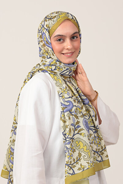 ipekistanbul Şal din mătase de bumbac - Model floral etnic - Olive