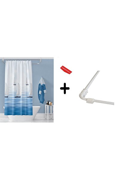 Zethome Banyo Perdesi 9889 1x180x200, Perde Borusu Askı Aparatı Köşe Boru Bey...