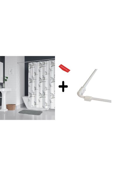 Zethome Banyo Perdesi 6771 1x180x200, Perde Borusu Askı Aparatı Köşe Boru Bey...