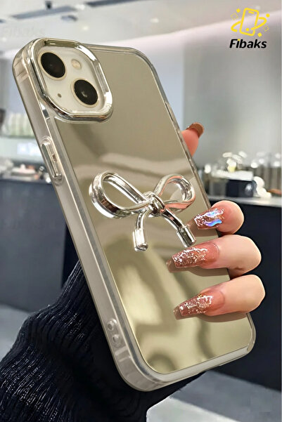 Fibaks iPhone 11 Compatible Case Mirrored Silver 3D Bow Pattern Shock Absorbing Silicone Cover