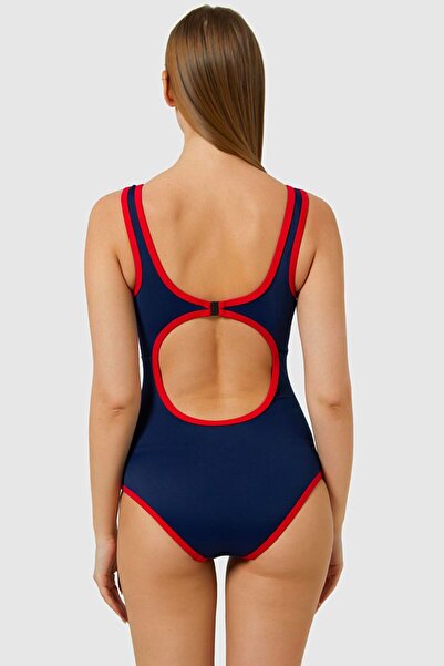 AYYILDIZ 3039 Lacivert Kırmızı Fermuarlı Mayo