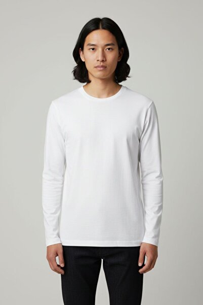 defys Ανδρικό μπλουζάκι με μακρύ μανίκι με λαιμόκοψη με κανονική εφαρμογή βασικό λευκό