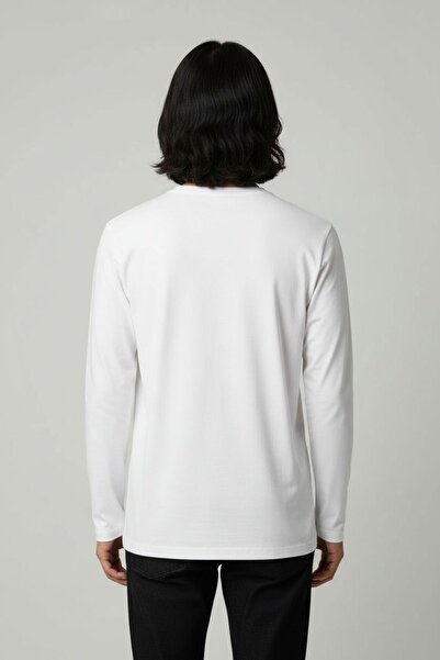 defys Ανδρικό μπλουζάκι με μακρύ μανίκι με λαιμόκοψη με κανονική εφαρμογή βασικό λευκό