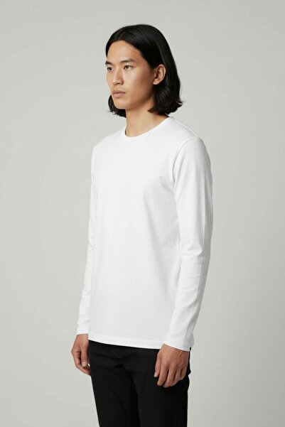 defys Ανδρικό μπλουζάκι με μακρύ μανίκι με λαιμόκοψη με κανονική εφαρμογή βασικό λευκό