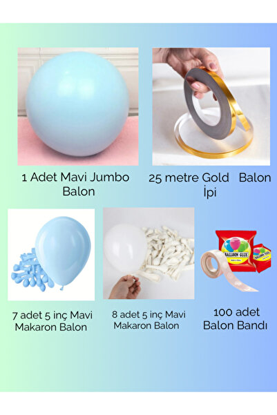 parti kral Baby Blue Ayıcık Balon Seti (Balon Bandı Hediyeli)