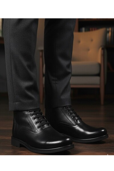 Budaks Чоловічі шкіряні водонепроникні з підкладкою з хутра, нековзні підошви, шнурівки, блискавка, чорні повсякденні черевики 1984