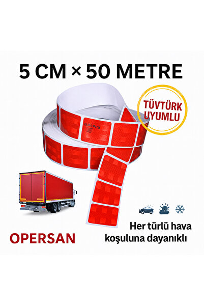 opersan شريط عاكس لامع مقطع باللون الأحمر 50 متر × 5 سم