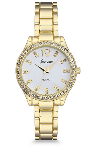 Forentina Kadın Sarı Metal Taşlı Kol Saati Ps2858