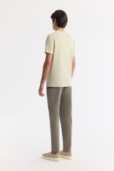 Avva Erkek Bej Bisiklet Yaka Baskılı Oversize Fit T-Shirt A41Y1168