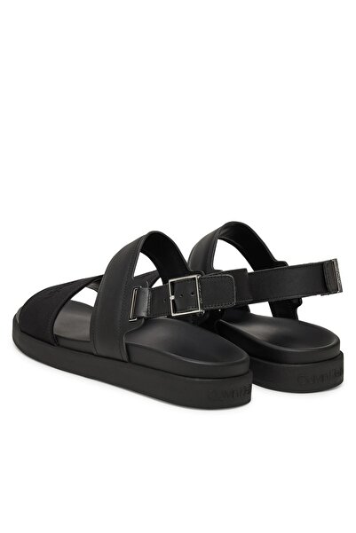 Calvin Klein Leather Black Men's Sandals Back Strap W/ Buckle Logo