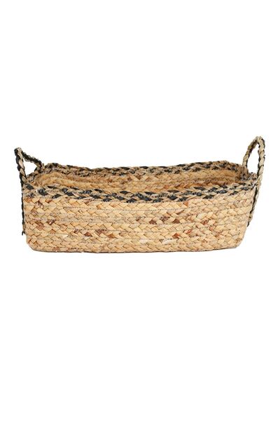 KANCAEV Basket, Wicker Rectangular Handle, Black Stripe, Handmade Special Product, Large, 28*40cm.