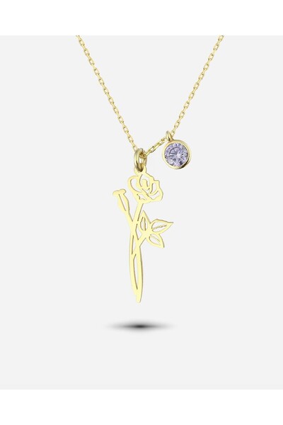 MEKS JEWELS Gümüş Haziran Ayı Doğum Çiçeği Gül Kolyesi
