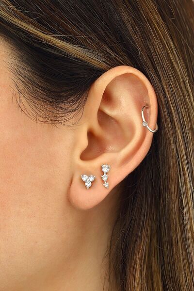 MEKS JEWELS Gümüş Üçtaş Küpe Kombini