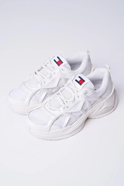 Tommy Hilfiger Erkek Kalın Tabanlı Marka Logolu Bağcıklı Beyaz Sneaker EM0EM01385-YBL