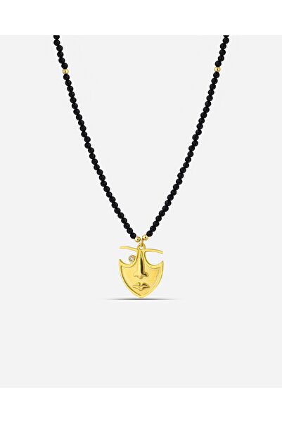 MEKS JEWELS Oniks Taşlı Gümüş Yüz Temalı Kolye