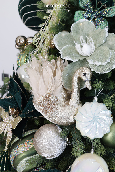 Dekorsende Χριστουγεννιάτικο Στολίδι Φτερωτό Ασημένιο Κύκνος Σαμπάνια 20 εκ.