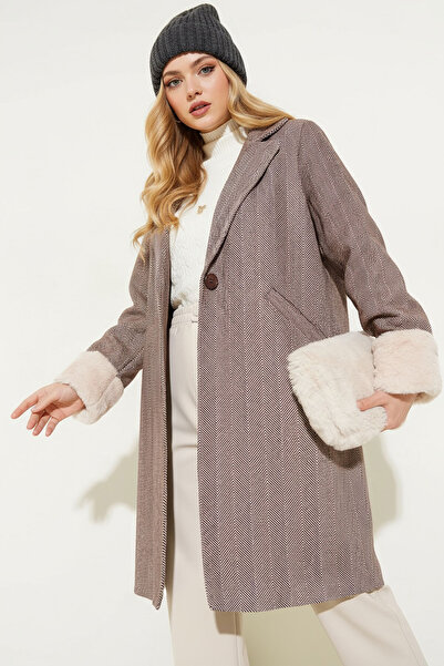 Bigdart 9145 Women's Fish Back Cashew Coat with Feather Sleeves - Brown