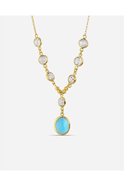 MEKS JEWELS Aquamarine Renkli Taşlı Gümüş Kolye