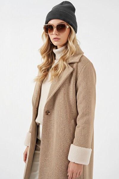 Bigdart 9145 Női tollas halszálkás kesudió kabát - keksz