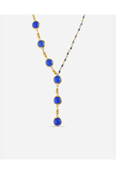 MEKS JEWELS Lapis Renkli Taşlı Gümüş Kolye