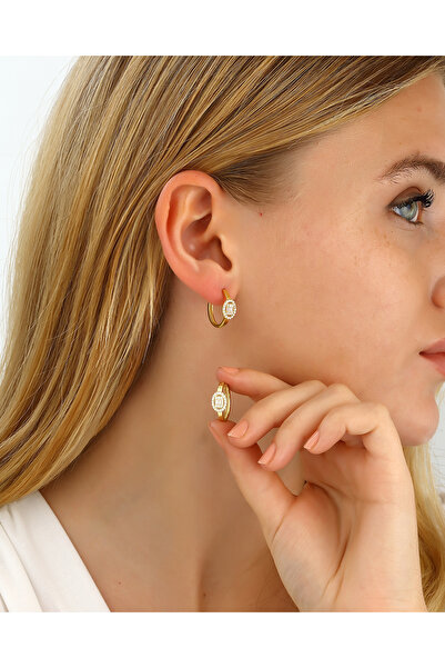 MEKS JEWELS Gümüş Baget Taşlı Halka Küpe