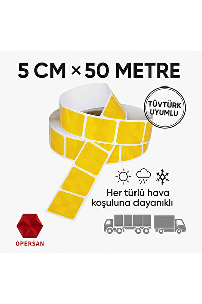 opersan شريط عاكس لامع مخطط باللون الأصفر مقاس 50 متر × 5 سم