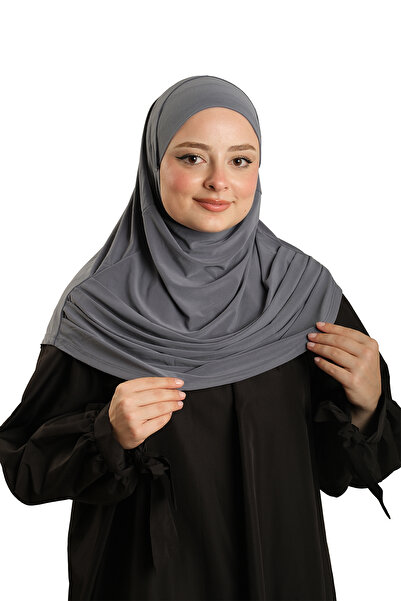 HÜRREM BONE وشاح حجاب متشابك عملي وجاهز من أنثراسايت قماش رملي مع عظم - Hürre...