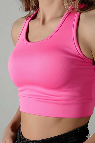 ADEGO Pink Back Detail Fitted/Square Neck Sports Blouse