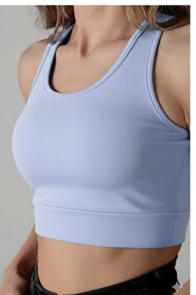 Terapi Men Su Mavi Sırt Detaylı Fitted/vücuda Oturan Kare Yaka Spor Bluz