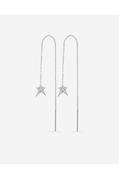 MEKS JEWELS Gümüş Zincirli Yıldız Küpe