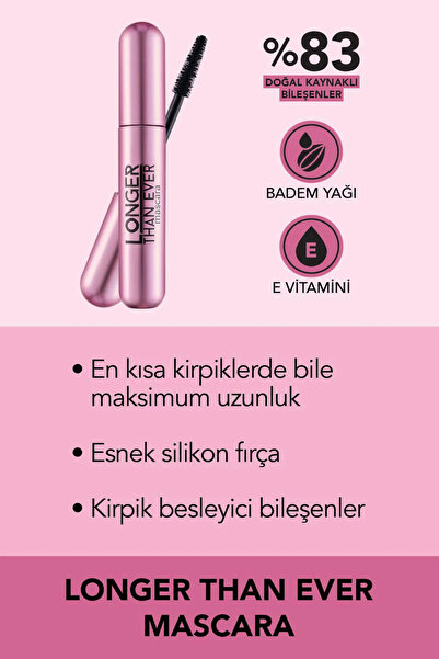 Flormar Doğal Kirpik Uzatıcı Maskara (Siyah) - Longer Than Ever Mascara - 001 Black