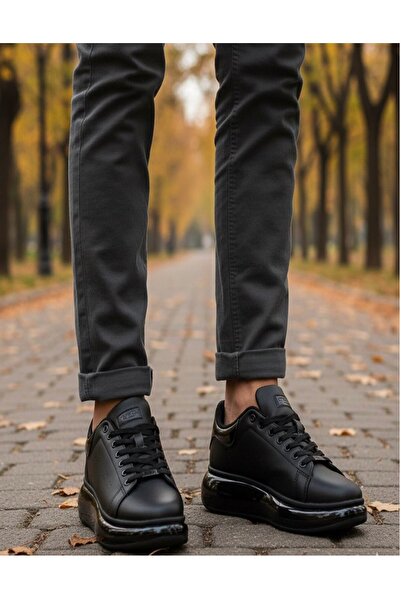 DİSC حذاء رياضي رجالي أسود بنعل جل مرتفع مريح لتقويم العظام 25107