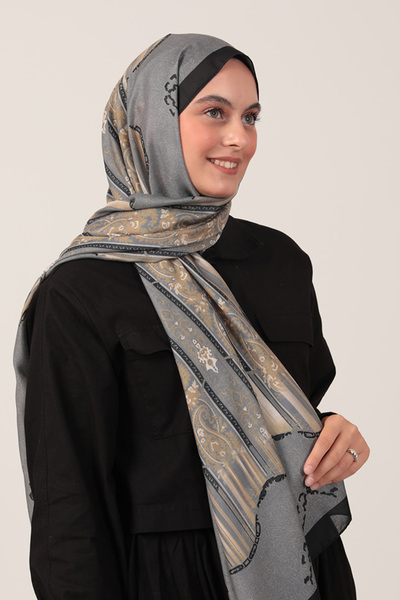 ipekistanbul شال من القطن والحرير - نمط إترو - أسود مدخن