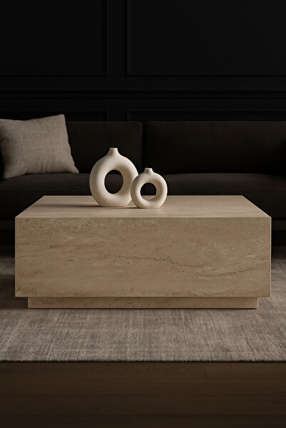 Atolye Casa 90x90cm Traverten Orta Sehpa Sabit Kare Lizbon Model