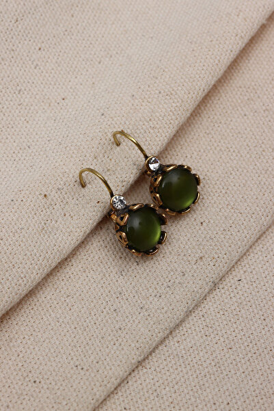 Süspüs Accessories Saydam Açık Yeşil Taşlı Yuvarlak Otantik Küpe