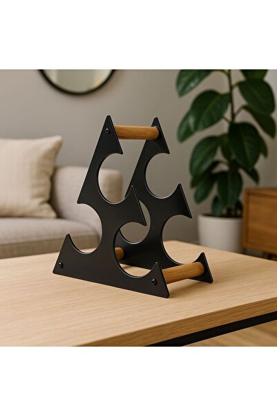 AYBİ DEKOR Üçgen Tasarım Tezgah Üstü Masa Üstü 3'Lü Metal Şarap Standı ve Şiş...