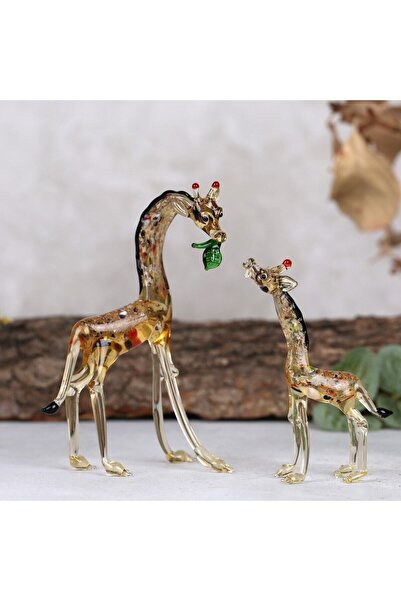 ADAMODART Zürafa Ailesi Dekoratif Cam Biblo 2'li Set
