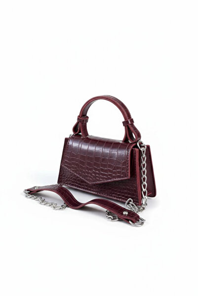 Glemix Geantă de mână și de umăr pentru femei Zeus Claret Red Croco Chain Strap