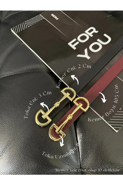 Fiori 2’li Uzun Altın Tokalı Ince Kadın Kemeri, Ceket Kemeri, Gömlek Kemeri, ...