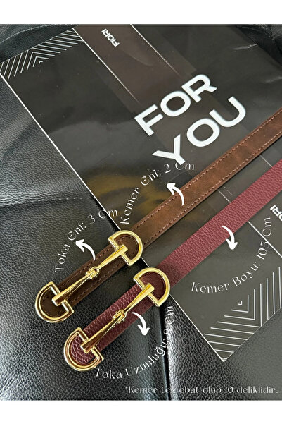 Fiori 2’li Uzun Altın Tokalı Ince Kadın Kemeri, Ceket Kemeri, Gömlek Kemeri, ...